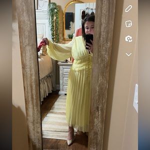 ASOS Curve Button up pleated midi dress in pastel yellow